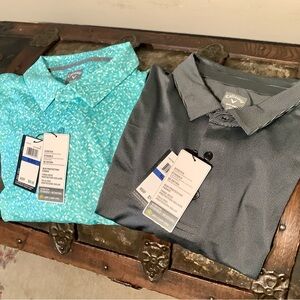 Pair of Callaway Men's Aqua and Black Golf Polo Shirts NWTs Sz XL
